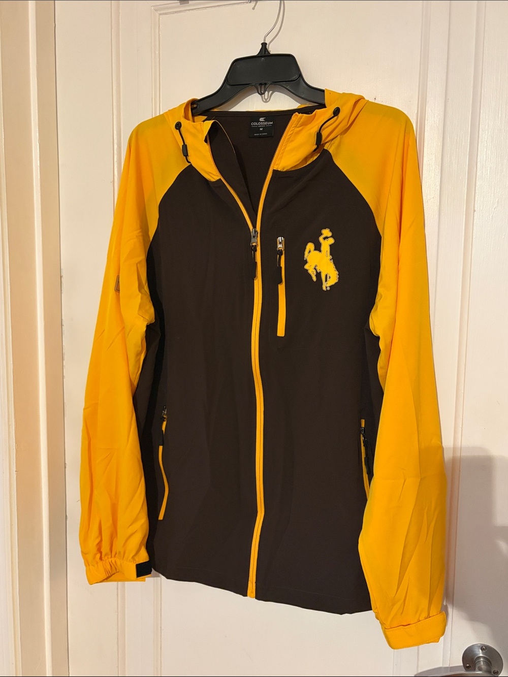 Like New University of Wyoming Brown and Yellow Windbreaker Hoodie Jacket